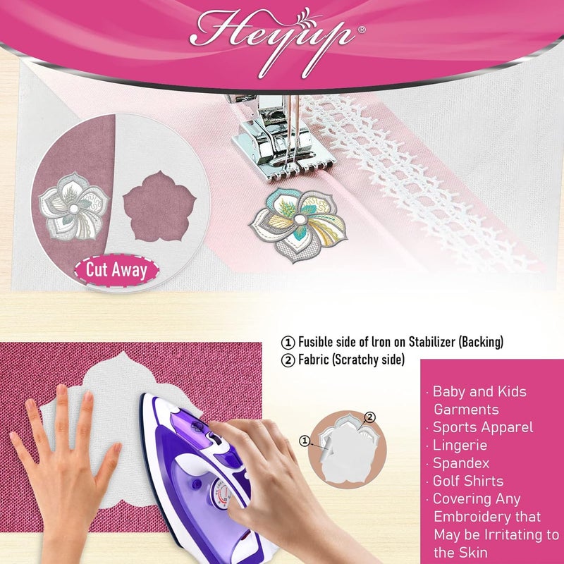 Heyup Iron on Embroidery Stitch Cover 8" x 9 Yd Light Weight Stabilizer Prevent Scratchy or Itchy Stitches, Soft Touch Backing for Sensitive Skin, Babies, and Embroidery Garments, 1 Pack - Image 3